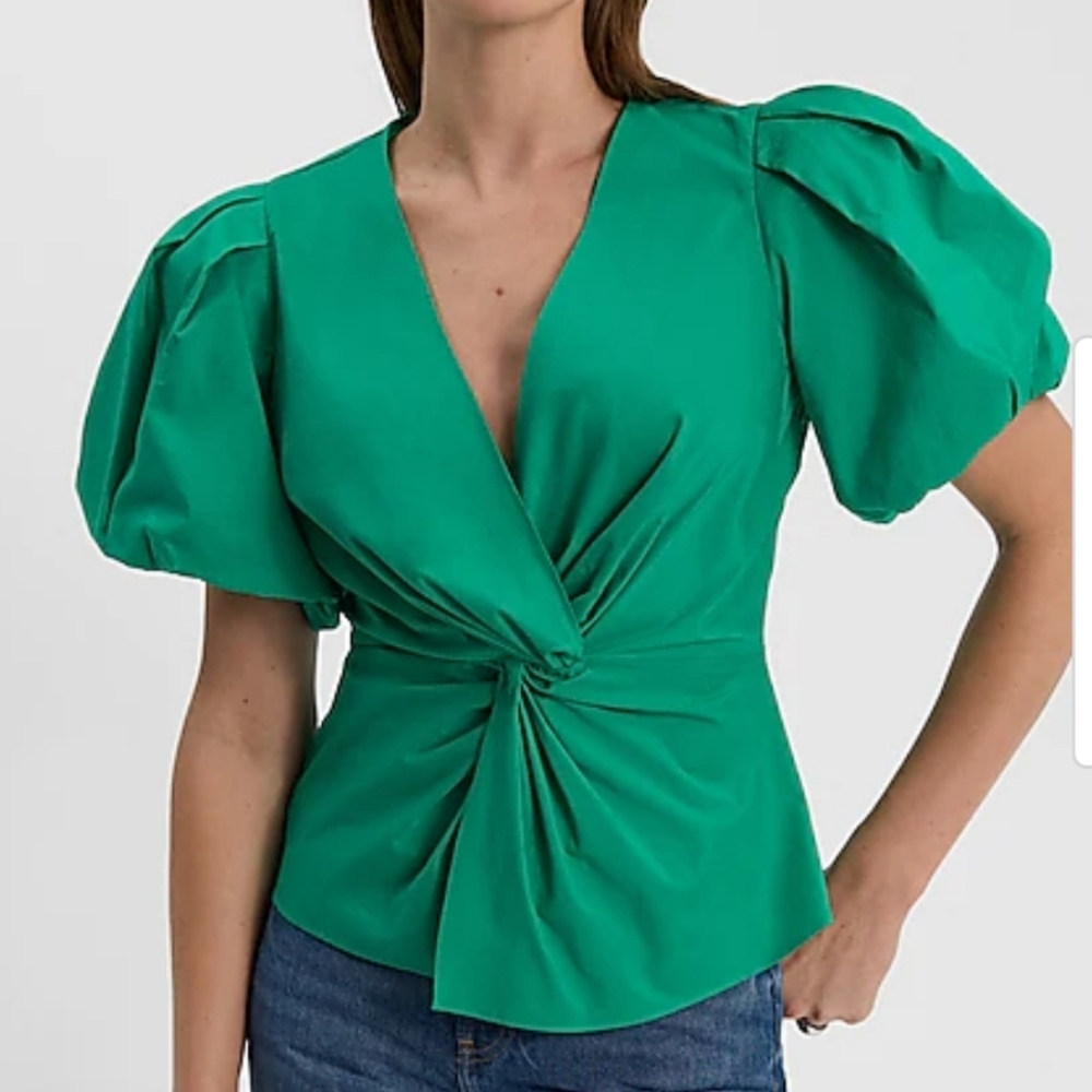 Elegant Green Puff Sleeve Top